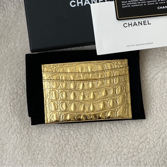 Auth Chanel Gold Croc Embossed Card Holder - Unused Rare - Picture 2 of 8